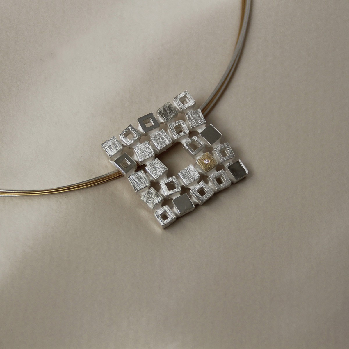 SILVER & GOLD PENDANT w/ DIAMOND