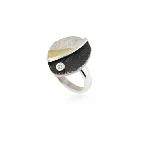 ANILLO PLATA Y ORO Y DIAMANTE