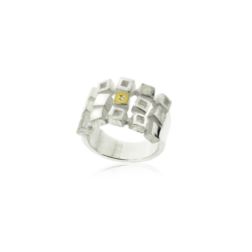 SILVER & GOLD RING w/ DIAMOND