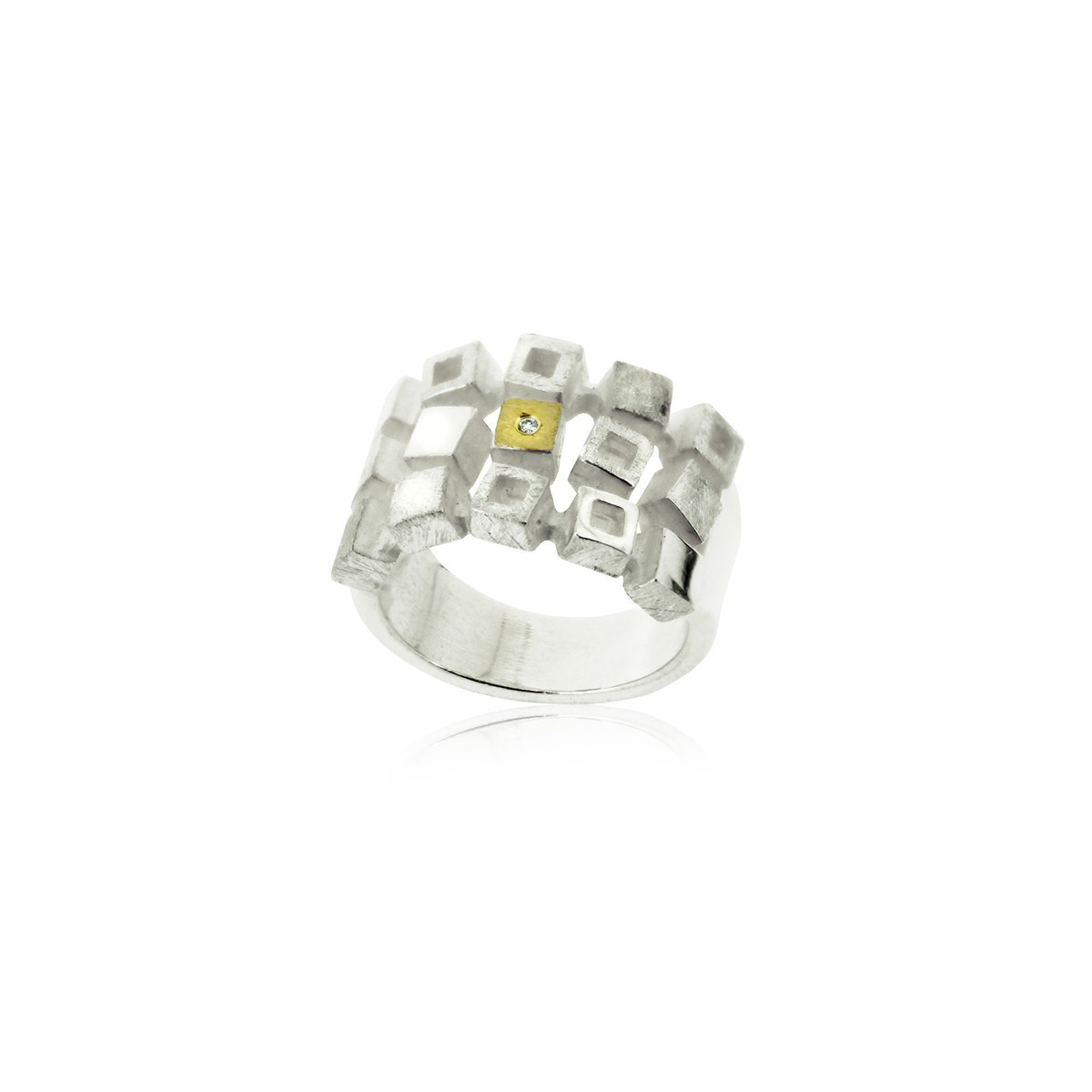 SILVER & GOLD RING w/ DIAMOND