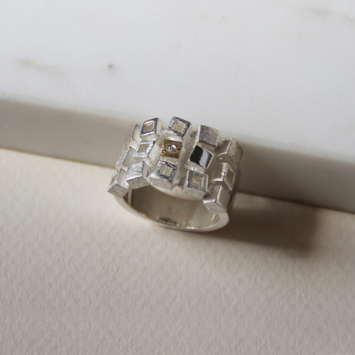 SILVER & GOLD RING w/ DIAMOND