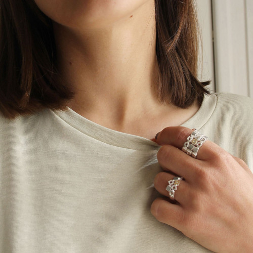 SILVER & GOLD RING w/ DIAMOND