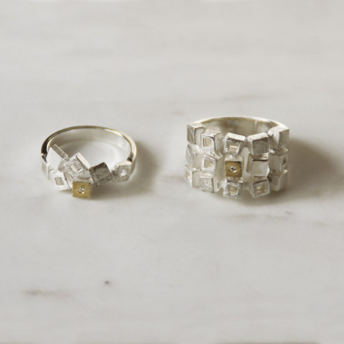 SILVER & GOLD RING w/ DIAMOND
