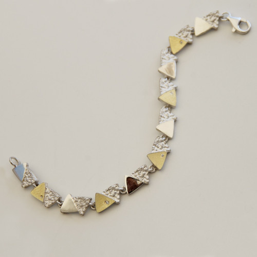 PULSERA PLATA Y ORO CON DIAMANTES