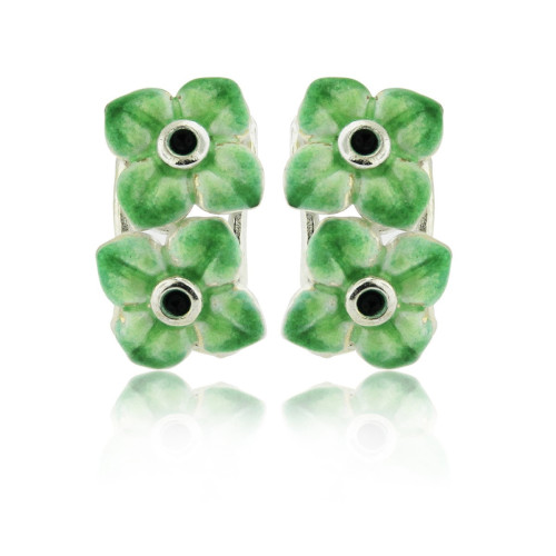SILVER AND ENAMEL FLOWER EARRINGS