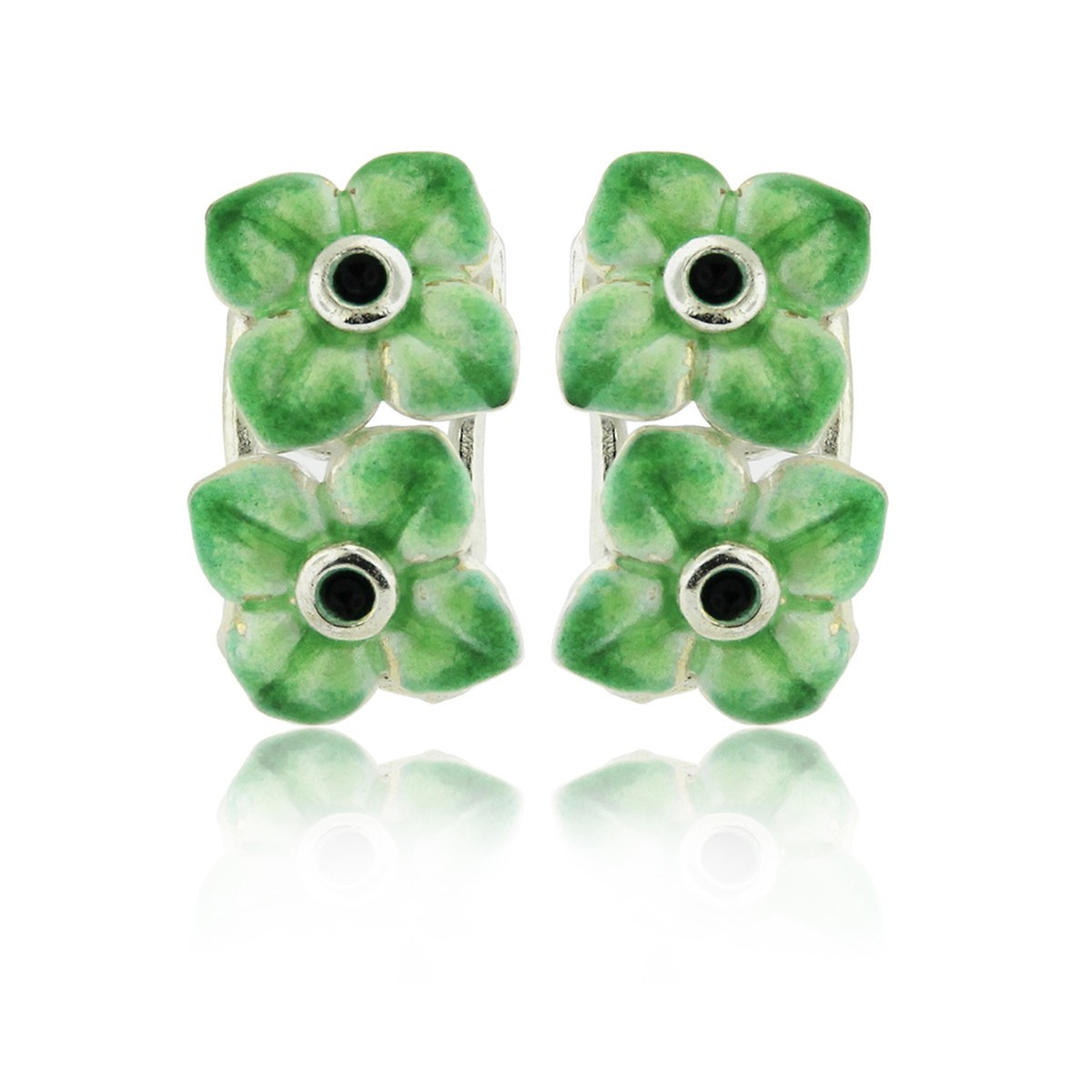 SILVER AND ENAMEL FLOWER EARRINGS