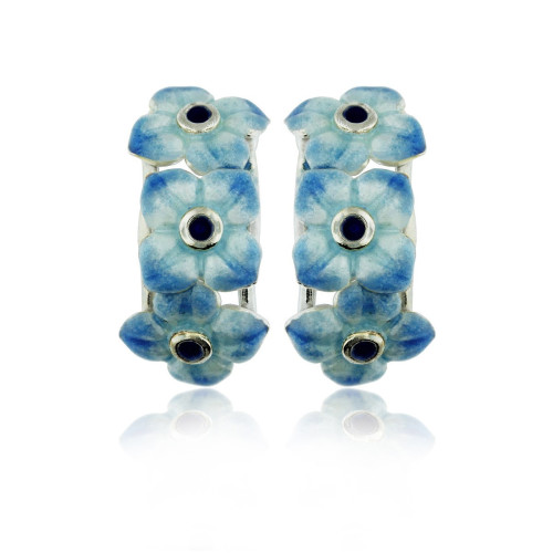 SILVER AND ENAMEL FLOWER EARRINGS