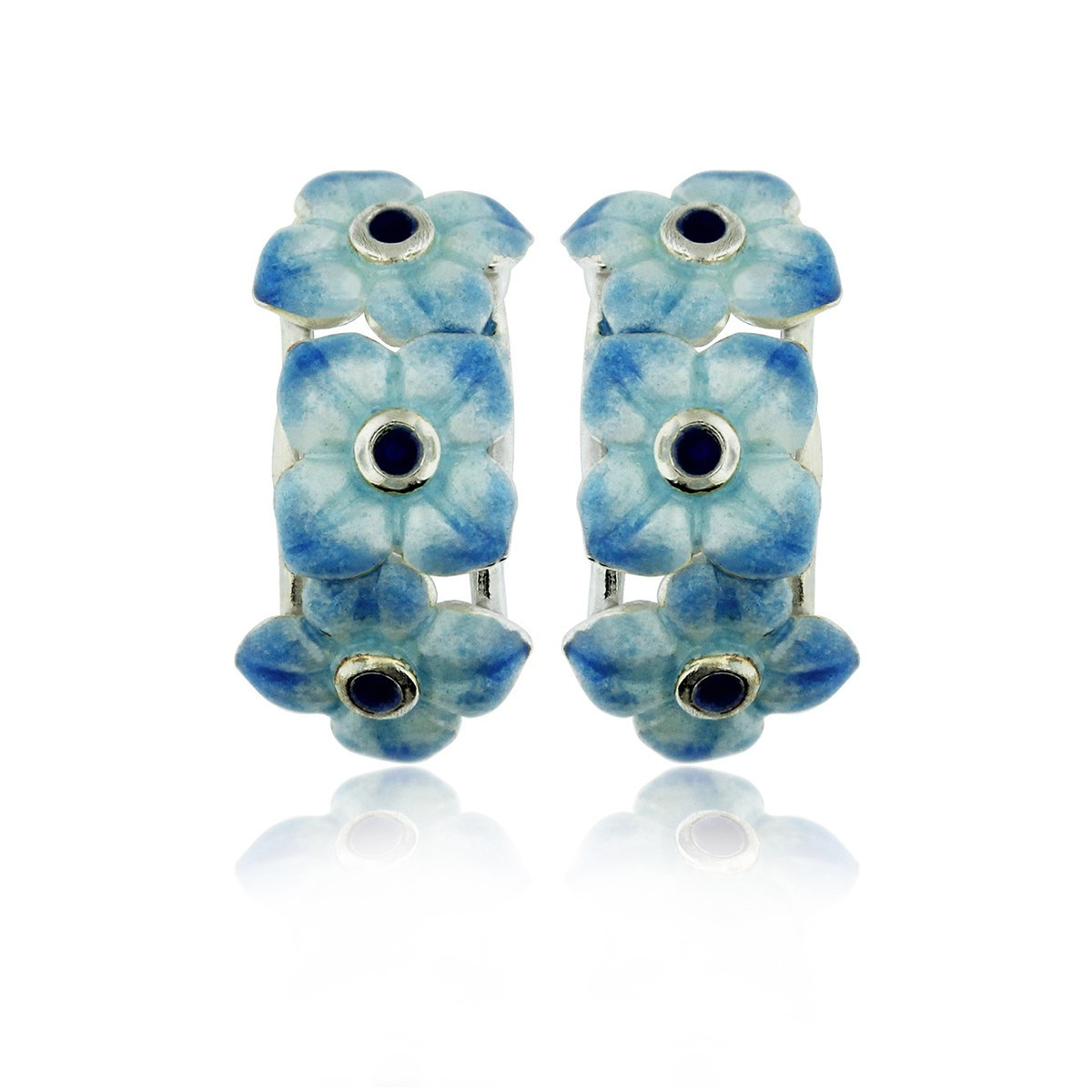 SILVER AND ENAMEL FLOWER EARRINGS