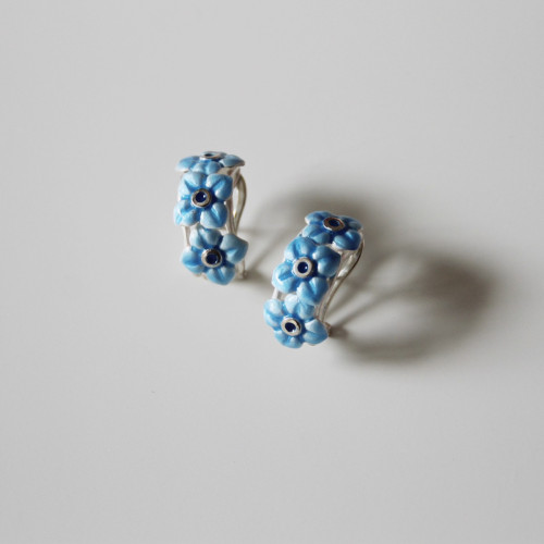 SILVER AND ENAMEL FLOWER EARRINGS