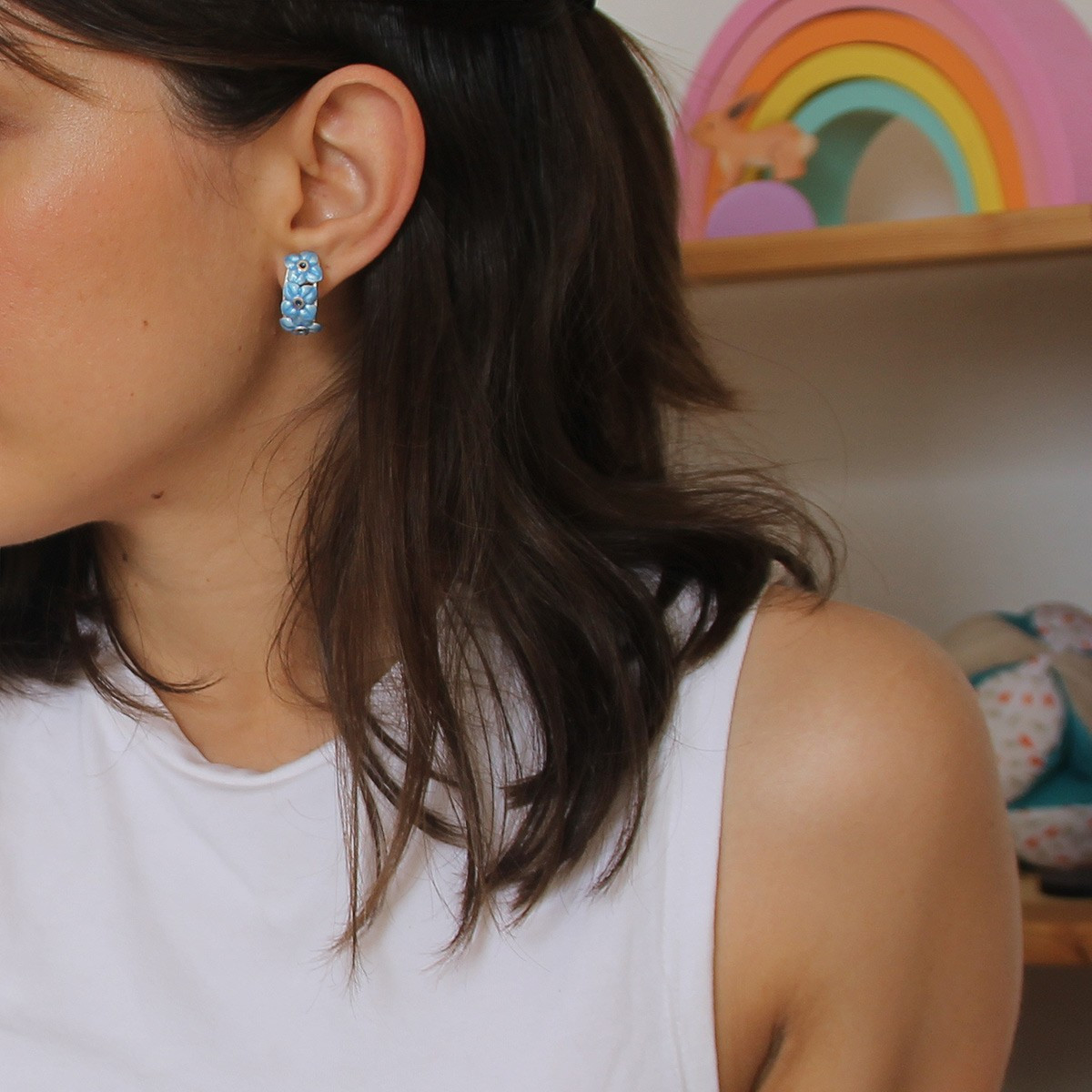 SILVER AND ENAMEL FLOWER EARRINGS