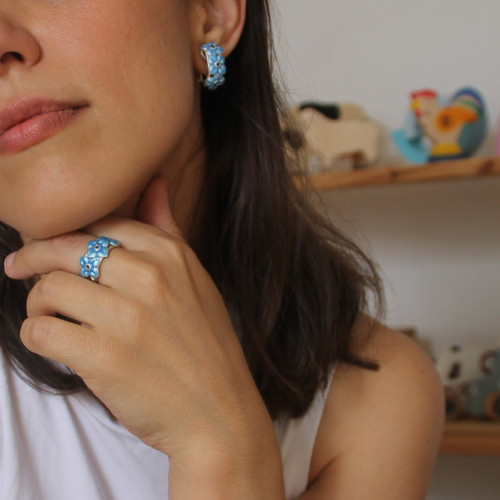 SILVER AND ENAMEL FLOWER EARRINGS