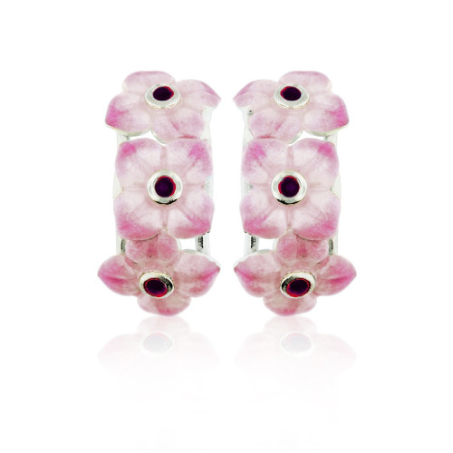 SILVER AND ENAMEL FLOWER EARRINGS