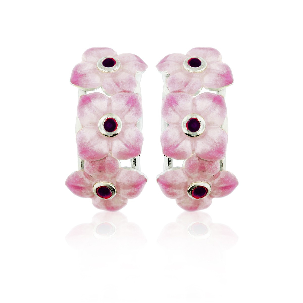 SILVER AND ENAMEL FLOWER EARRINGS