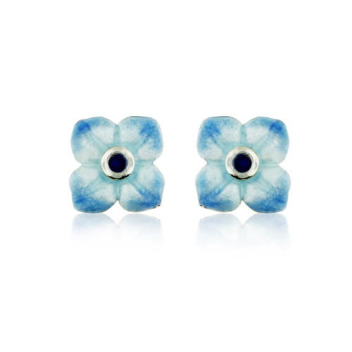 FLOR - E0134-1B - SILVER AND ENAMEL FLOWER EARRINGS E0134-1B