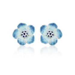 FLOR - E0136-B - SILVER AND ENAMEL FLOWER EARRINGS E0136-B