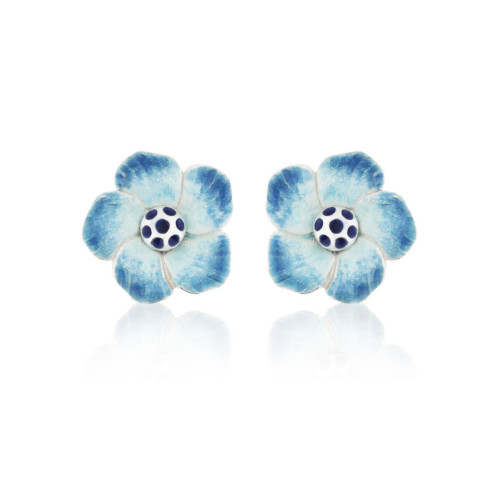 FLOR - E0136-B - SILVER AND ENAMEL FLOWER EARRINGS E0136-B