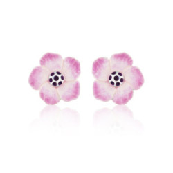 FLOR - E0136-R - SILVER AND ENAMEL FLOWER EARRINGS E0136-R