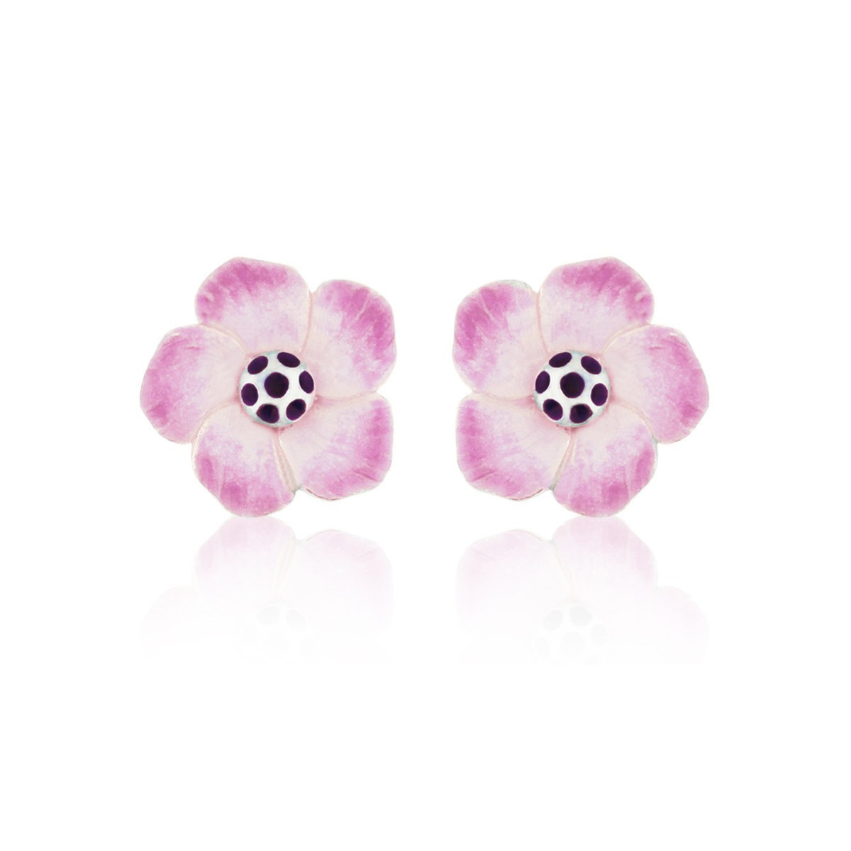 FLOR - E0136-R - SILVER AND ENAMEL FLOWER EARRINGS E0136-R