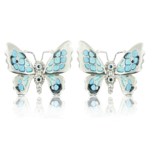 SILVER AND ENAMEL BUTTERFLY EARRINGS