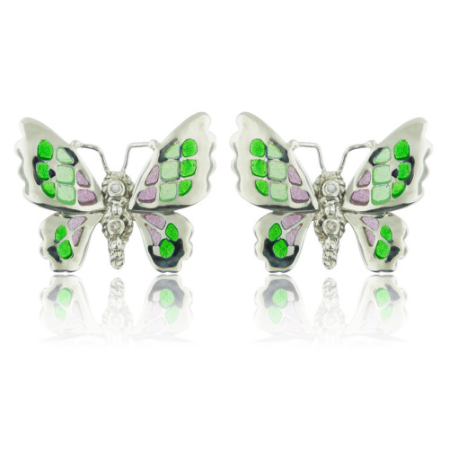 SILVER AND ENAMEL BUTTERFLY EARRINGS
