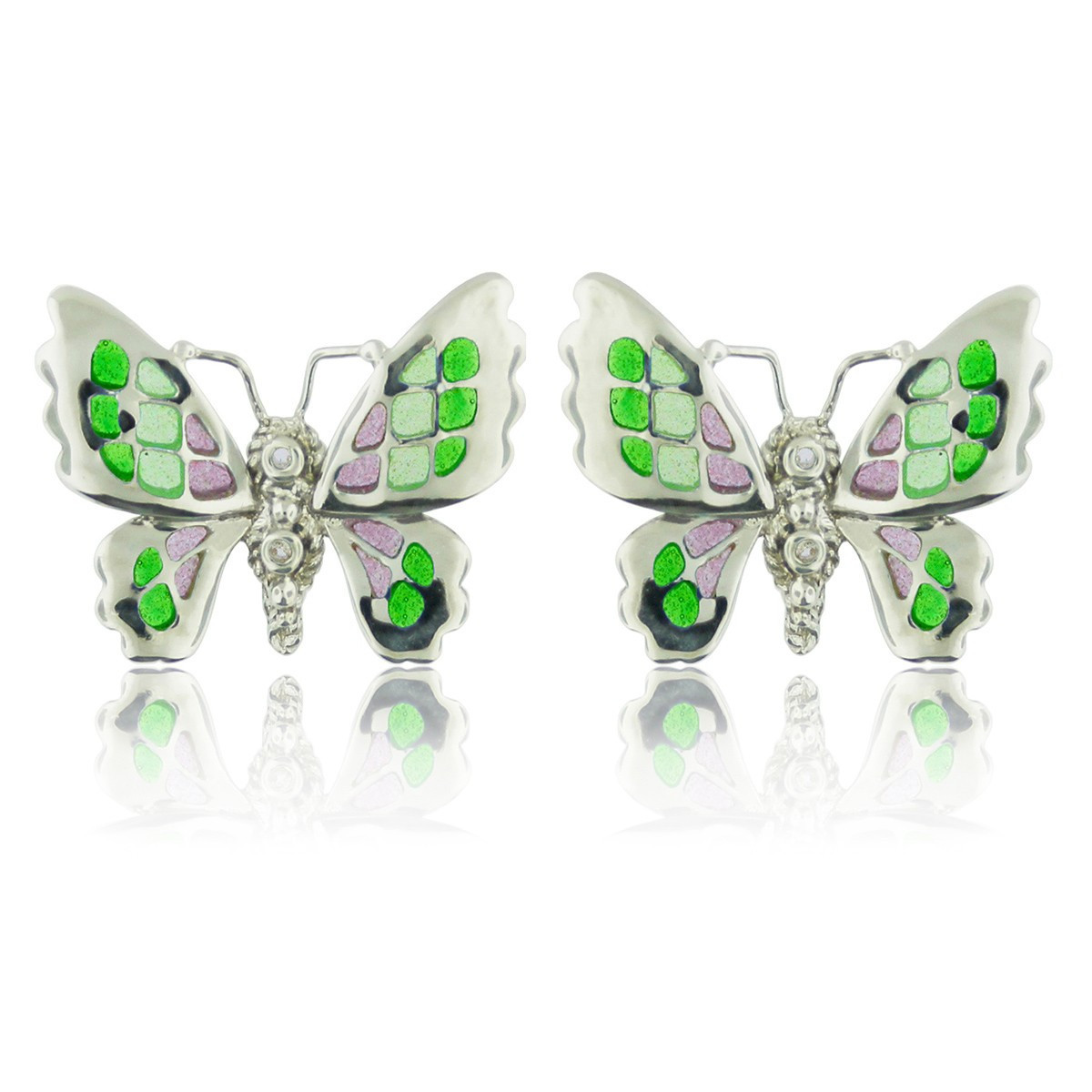 SILVER AND ENAMEL BUTTERFLY EARRINGS