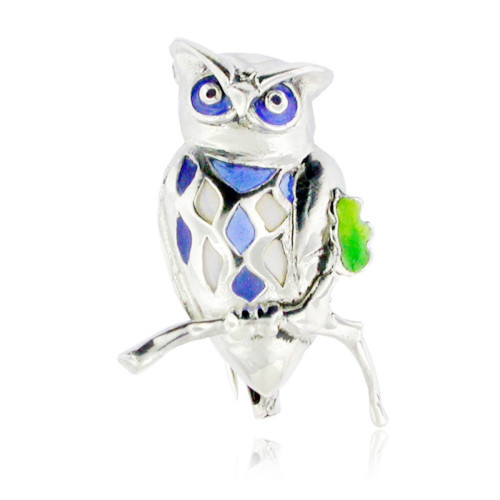 FAUNA - copy of P0271-B - SILVER AND ENAMEL OWL PENDANT P0272-B