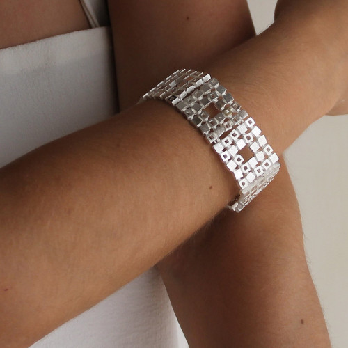 SILVER & GOLD BRACELET w/ DIAMONDS