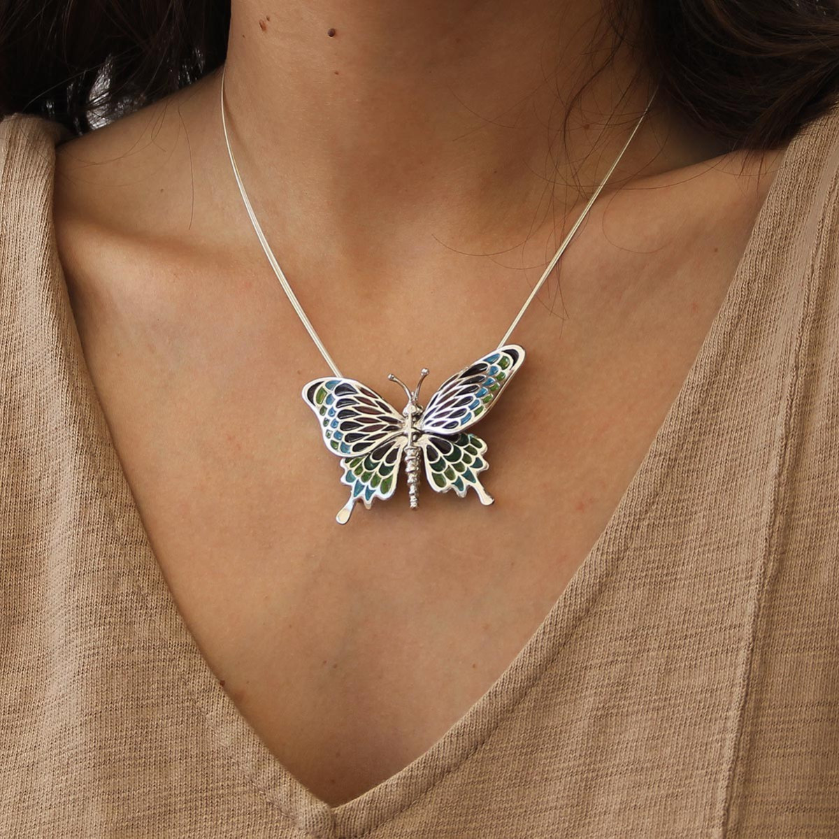 PAPALLONA - P0322-1 - SILVER AND ENAMEL BUTTERFLY PENDANT P0322-1