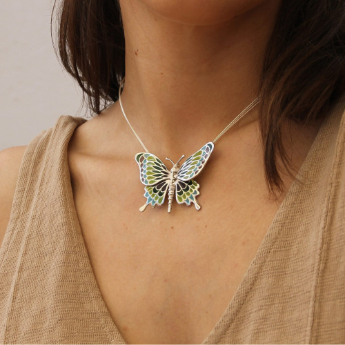 PAPALLONA - P0322-2 - SILVER AND ENAMEL BUTTERFLY PENDANT P0322-2