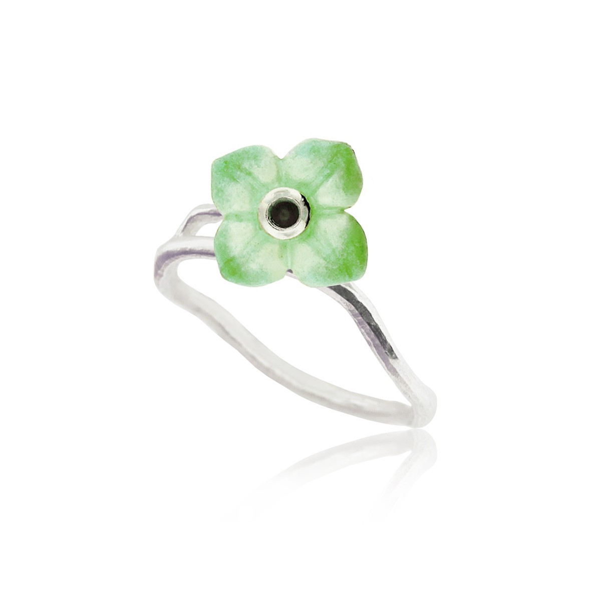 FLOR - R0134-1G - SILVER AND ENAMEL FLOWER RING R0134-1G