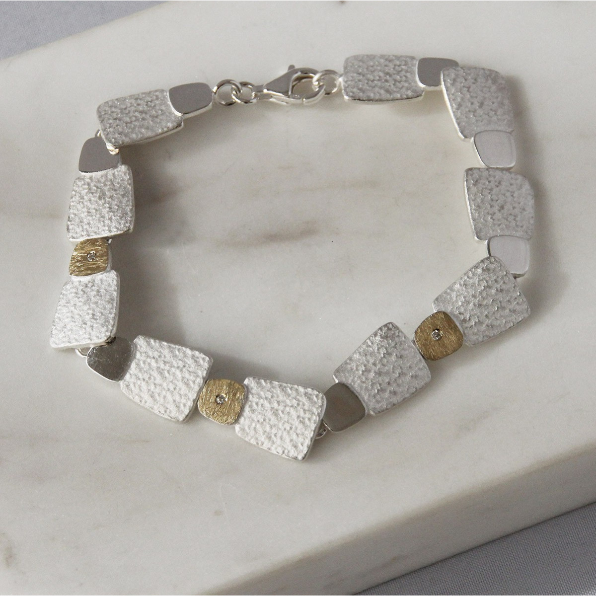 PULSERA PLATA Y ORO CON DIAMANTES