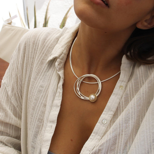 COLGANTE DE PLATA Y ORO CON PERLA