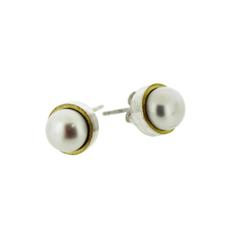 PENDIENTES DE PLATA Y ORO CON PERLA