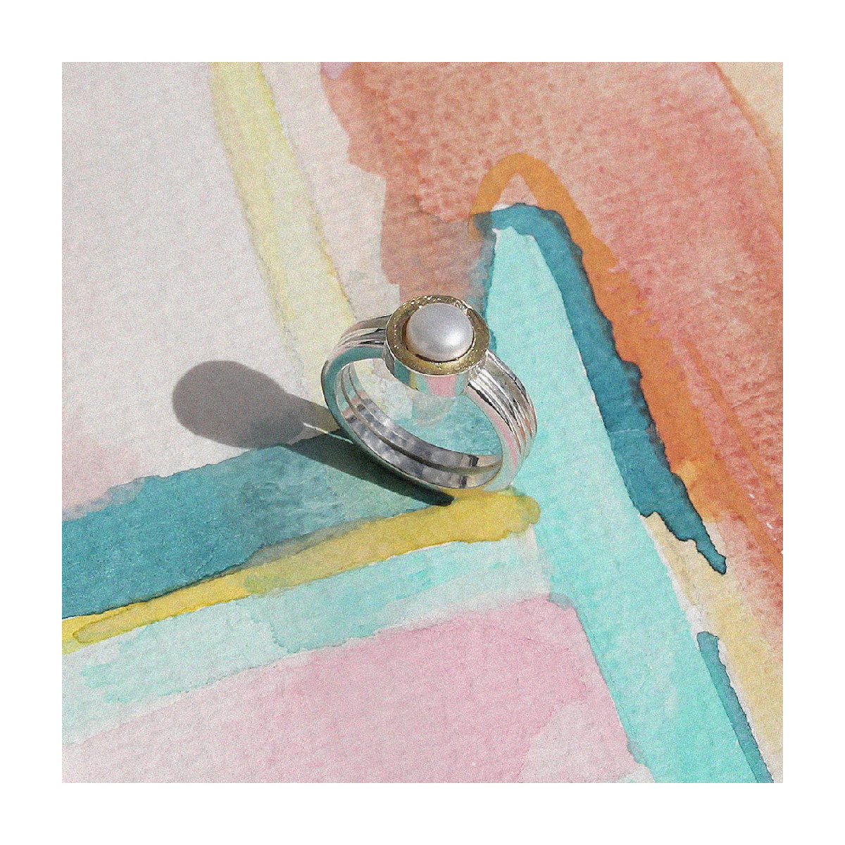 ANILLO DE PLATA Y ORO CON PERLA