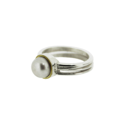 ANILLO DE PLATA Y ORO CON PERLA