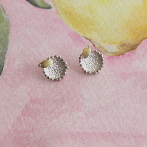 SILVER & GOLD EARRINGS w/ DIAMOND
