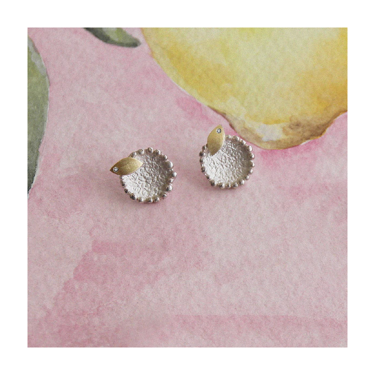 SILVER & GOLD EARRINGS w/ DIAMOND