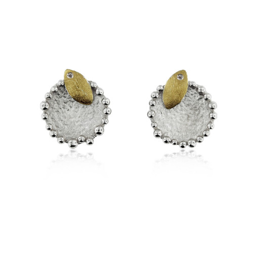 SILVER & GOLD EARRINGS w/ DIAMOND