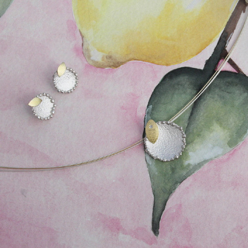 SILVER & GOLD EARRINGS w/ DIAMOND