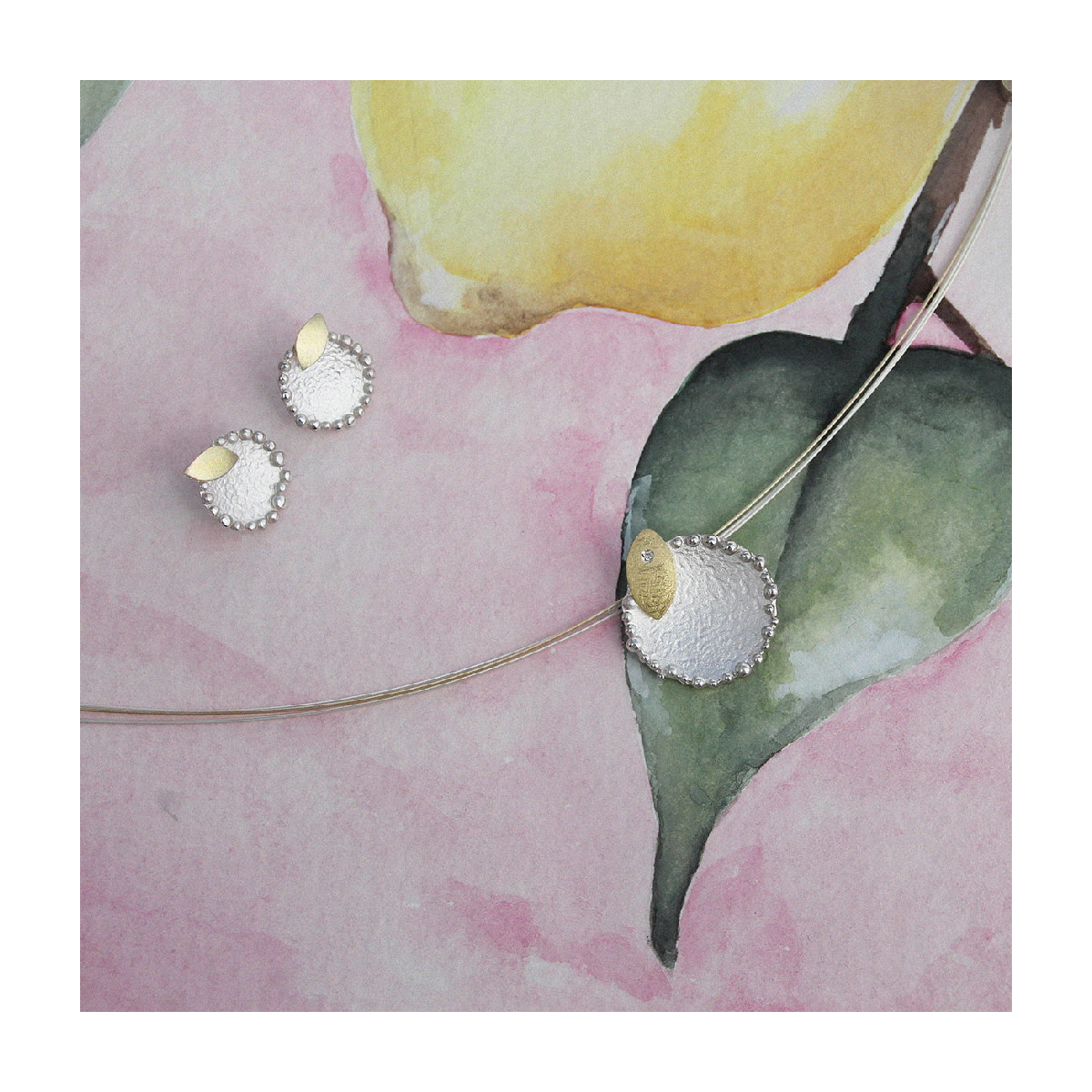 SILVER & GOLD EARRINGS w/ DIAMOND