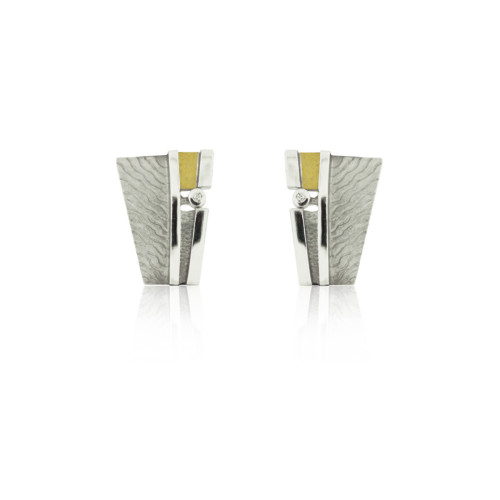 SILVER & GOLD EARRINGS WITH DIAMOND