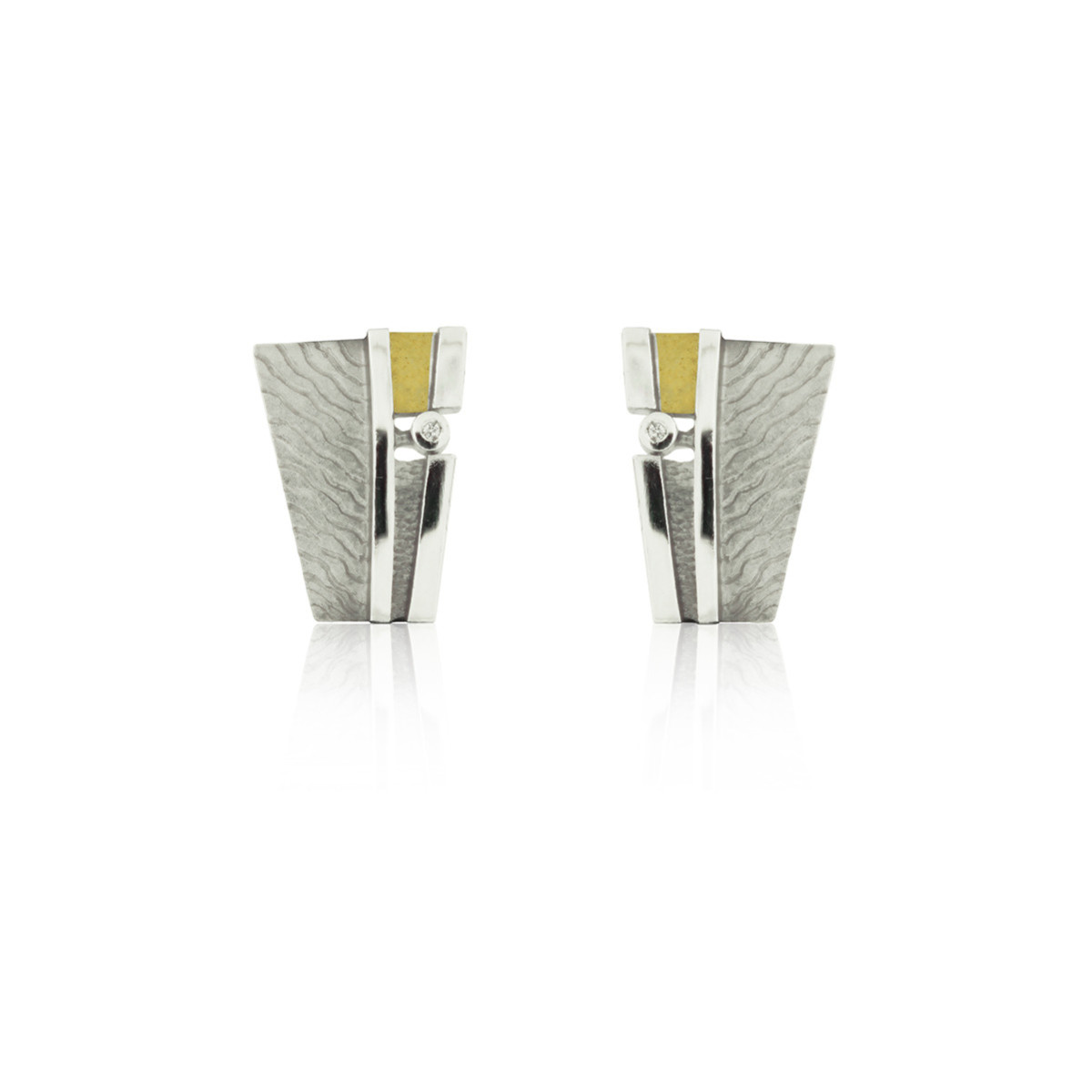 SILVER & GOLD EARRINGS WITH DIAMOND