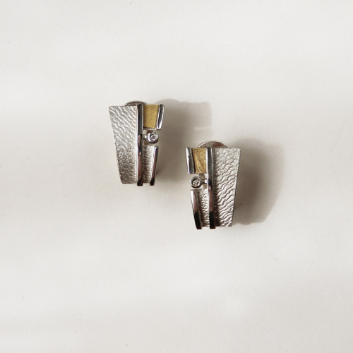 1914 - E1914 - PENDIENTES PLATA Y ORO Y DIAMANTE E1914