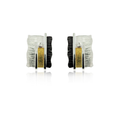 SILVER & GOLD EARRINGS WITH DIAMONDS