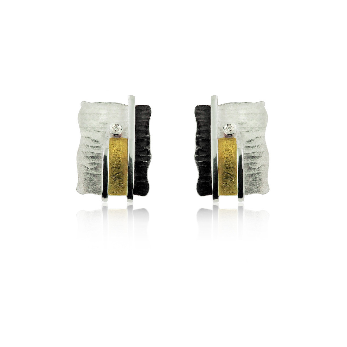 SILVER & GOLD EARRINGS WITH DIAMONDS
