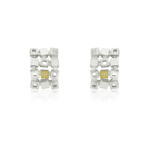 SILVER & GOLD EARRINGS w/ DIAMONDS