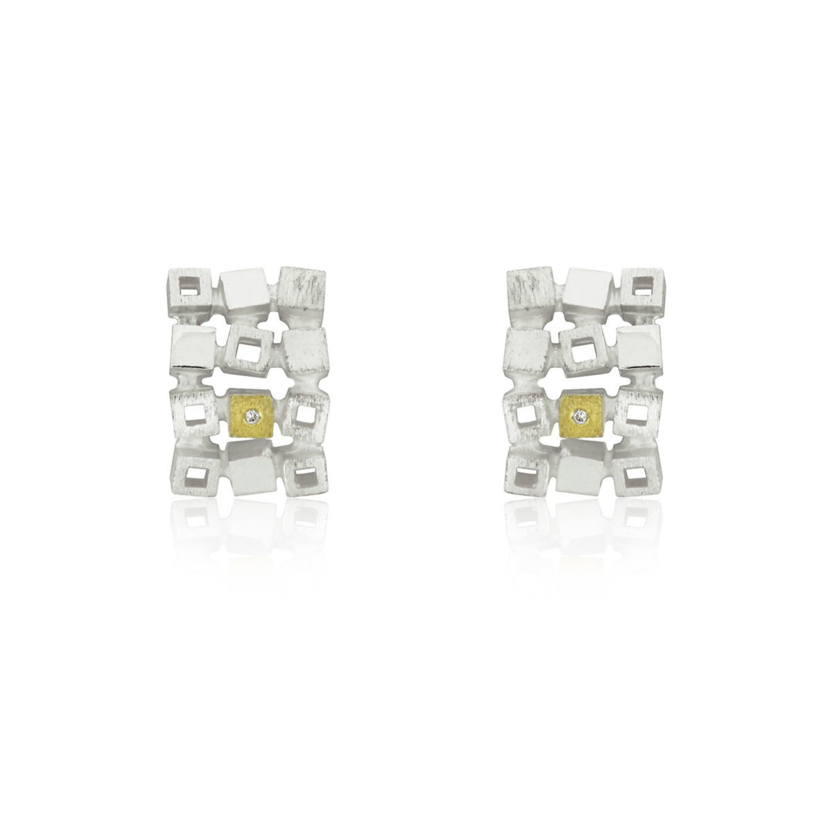 SILVER & GOLD EARRINGS w/ DIAMONDS
