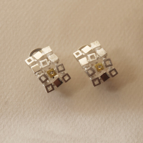 SILVER & GOLD EARRINGS w/ DIAMONDS