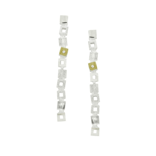 SILVER & GOLD EARRINGS w/ DIAMONDS