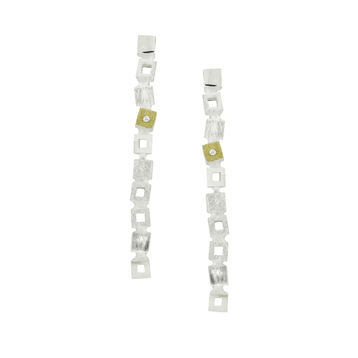 SILVER & GOLD EARRINGS w/ DIAMONDS